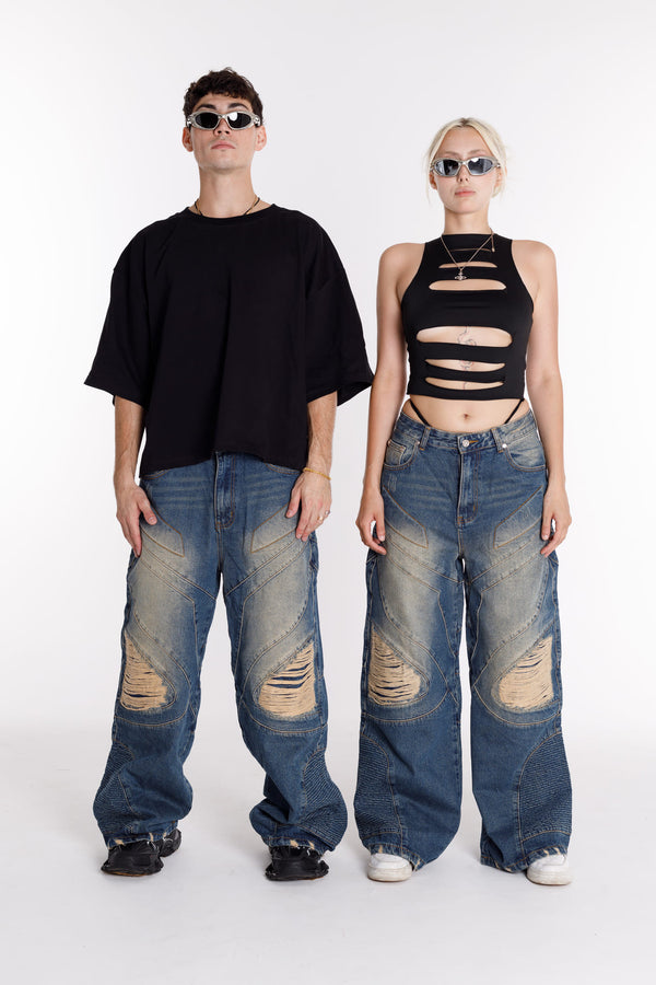 DŽÍNSY SA OBÁVAJÚ MODREJ UNISEX OVERSIZE