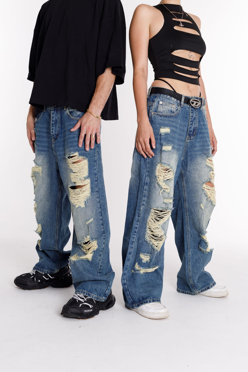 Pantalones vaqueros de línea unisex de gran tamaño