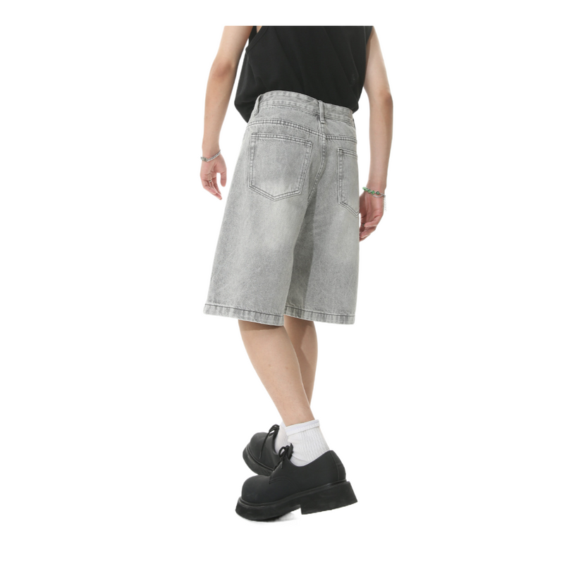 Denim Wide Shorts Light Gray