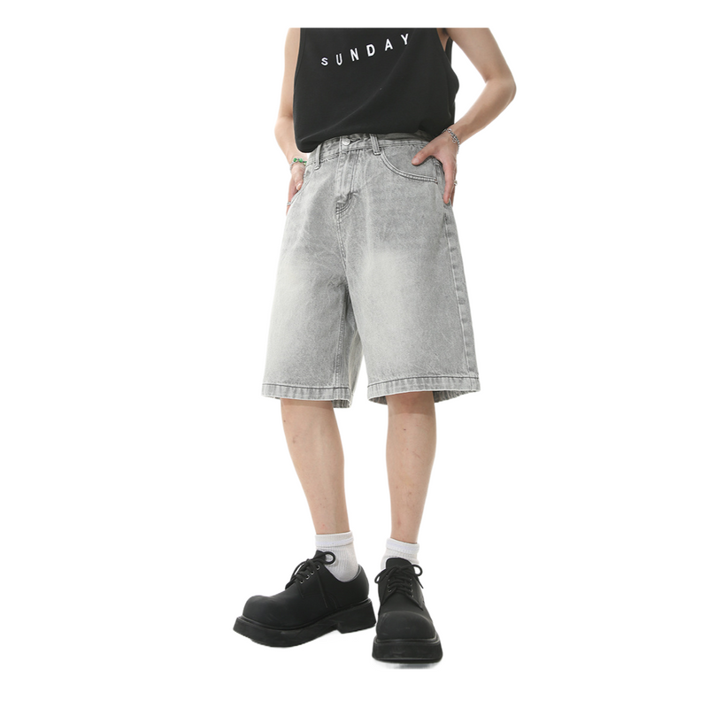 Denim Wide Shorts Light Gray